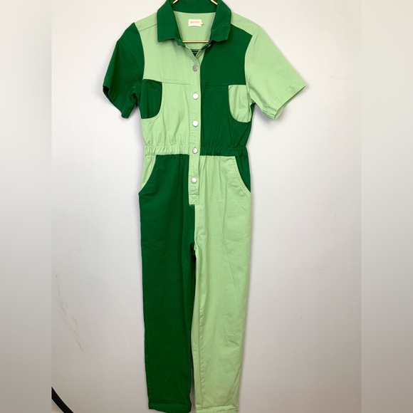 gorman Pants - Gorman UK 6 US 2 Dee Green Colorblock Boiler Suit Coveralls Jumpsuit Pockets
